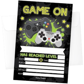 Hadley Designs 15 Gamer Birthday Invitations for Boys-Gaming Birthday Invites, Level Up Video Game Birthday Party Invitations