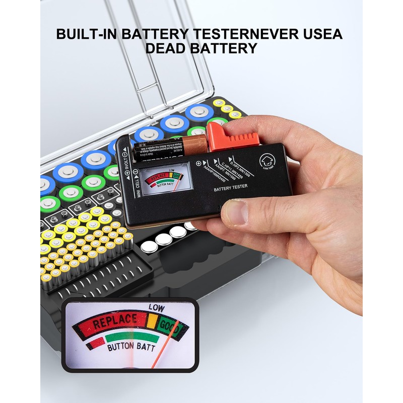 Narotood Battery Organizer Storage Holder Box Case with Tester, Ultra-Large