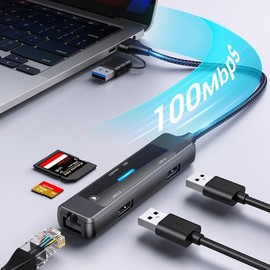 USB C Hub HDMI 4K 60Hz, 5 in 1 Dockteck, Dock Ethernet, MacBook Pro Adapter with LAN RJ45, USB 3.0, HDMI, for Laptop Phone Tablets SD TF Card Reader