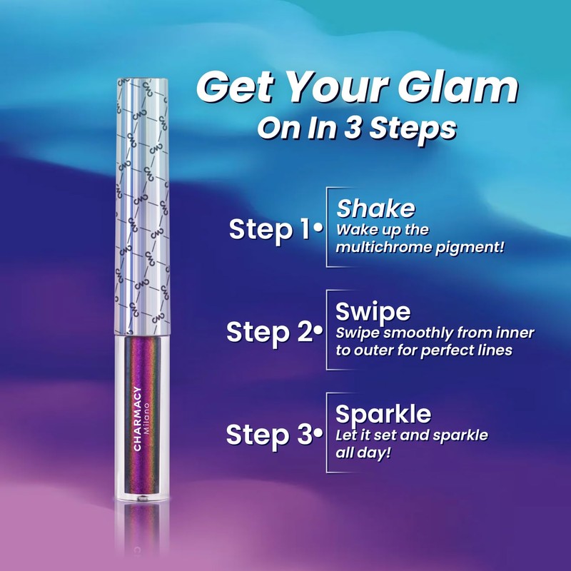 CHARMACY Chameleon Glitter Liquid Eyeliner, Metallic Shade Color Shift Eye
