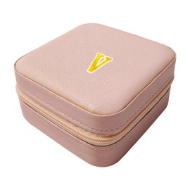 SCIKHEFT Creative Alphabet Travel Jewelry Case Mini Portable Jewelry Organizer Boxes Small Jewellery Storage Holder for Rings Earrings Necklace Bracelet for Girls Women(V)