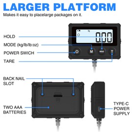 MAXUS Shipping Scale 440LB/10g Accuracy, Postal Scale for Packages with Hold and Tare Funtion, Digital Postage Scale for Luggage Warehouse Market & Home Use