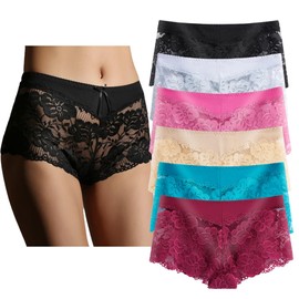 YaoKing Women's Underwear Regular & Plus Size Panties Lace Boyshort Hipster Cheeky Panty- 6 Pack (6 Pack-A9144, M)