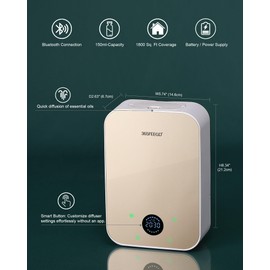 365FEEGD Waterless Essential Oil Diffuser, 150ml Home Smart Portable Bluetooth Diffuser, Battery/Power Powered, Up to 1800 Sq.Ft.