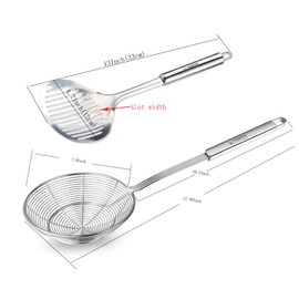 TENTA Kitchen Multi Kitchen Utensil Stainless Steel Cooking Skimmer Slotted Fish Turner Spatula Spoon Colander Drain Water Filter Spoon Ladle Spider Strainer Skimmer Ladle for Cooking &Frying (2pcs)