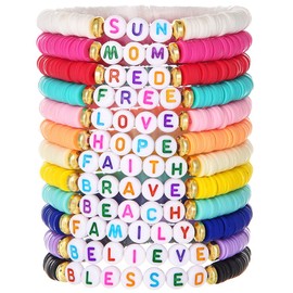 HYHONEY 12pcs Friendship Bracelets Beaded Bracelets Heishi Bracelet Cute Bracelets Stack Vinyl Clay Disc Bead Surfer Stretch Summer Beach Bracelets For Women Preppy Bracelets