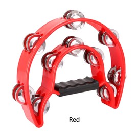 1Pcs Red Double Row Tambourine,Metal Jingles Hand Held Percussion-Half Moon Tambourine for Adults, KTV, Party (Red FBA)