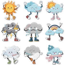 Fulmoon 9 Pcs Weather Posters Set Human Shaped Weather Table Chart Weather Bulletin Board Division Chart Artificial Weather Chart for Preschool Kindergarten Leaning Studying Classroom Wall Decor