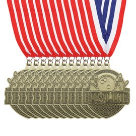 PATIKIL Bowling Games Gold Award Medals with Red & White & Blue Ribbons, 10 Pcs Winner Medals Gold Silver Bronze Prizes for Competitions Sports Party, Gold
