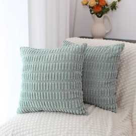 BRMM MIA Set of 2 Decorative Throw Pillow Covers Quilting Velvet Cushion Covers Pillowcase Square Cushion Covers for Living Room Sofa 45cm x 45cm (Greylish Green)