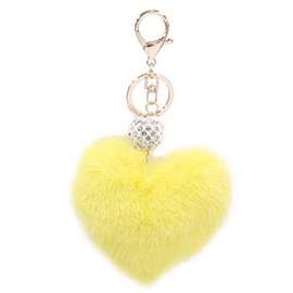 Unpafcxddyig Pom Poms Keychains Cute Fluffy Heart Pearl Rhinestone Keyring Artificial fur Puff ball for Car Bag Charms,yellow