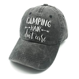 Waldeal Women's Embroidered Camping Hair Don't Care Cap Low Profile Dad Hat Black