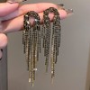 Octwine Statement Tassel Earrings Bohemian Black Rhinestone Chain Tassel Drop