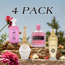 Hybrid & Company Women's 4 Pcs Mon Amour Paris Mirage Shimerring Pink Porter Valuable Pour Femme Perfume Natural Spray Fresh Fragrance