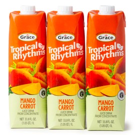 Grace Tropical Rhythms Mango Carrot Juice 1 Liter (33.8oz) - 3 Cartons - Jamaican Fruit Juice Beverages