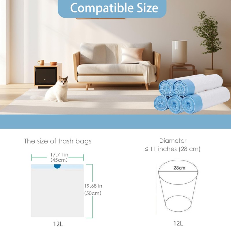 Garbage Bags, Small Drawstring Bin Bags 12L 45x50CM 75 PCS