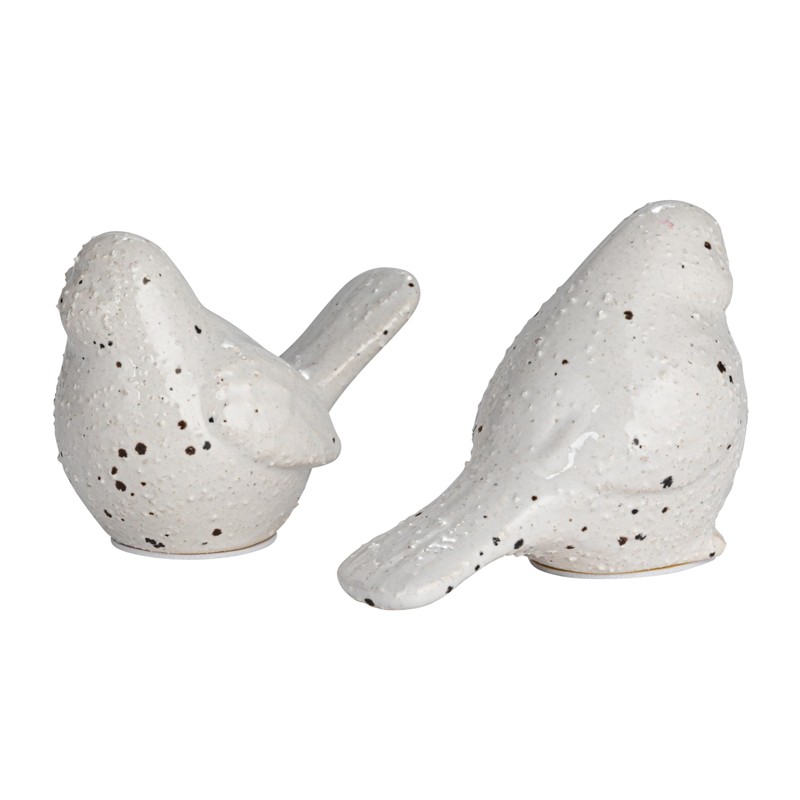 Creative Co-Op Stoneware Bird Accent Decor with Dots, White, Set