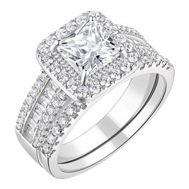 Blongme 3.5CT Bridal Ring Sets Princess Cut 925 Sterling Silver AAAAA CZ Engagement Rings Promise Rings for Her Wedding Bands for Women Size 9.5