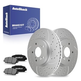 AutoShack Front Brake Kit Replacement for Honda HR-V 2017-2025 CR-V Drilled & Slotted Silver Coated Disc Brake Rotors Ceramic Brakes Pads 12.28" 312 mm TurboGuard BRK010377880