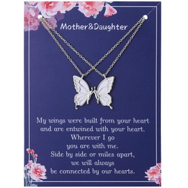 RS Mother Daughter Mom Necklaces Set for 2 Butterfly Matching Necklace Women Girls Mother's Day Christmas Valentines Pendant Chain Silver Jewelry Gifts