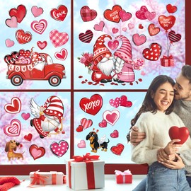decalmile Valentines Day Double Sided Window Clings Valentine Red Gnomes Heart Window Decals Anti-Collision Glass Window Doors Window Stickers