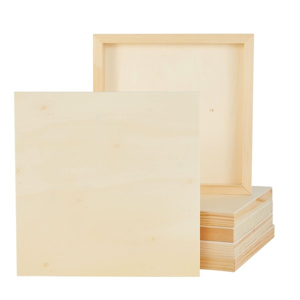 6 Pack 10x10 Wood Panels for Painting, Unfinished Wood Canvas Boards, 0.83" Deep Cradle Artist Wall Canvases for Crafts