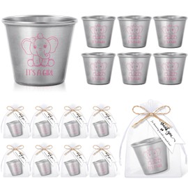 Nuogo 25 Sets Elephant Baby Shower Party Favors for Guest Stainless Steel Shot Glasses with Thank You Tag Organza Bag Thank You Baby Shower Gifts for Baby Boy Girl Gender Reveal Party Supplies (Girl)