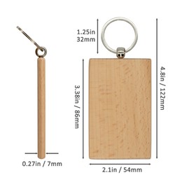 Big Rectangle Wood Engraving Blanks Wooden Key Tag With Keychain - 3.3 * 2.1 Inch (10 Pack)