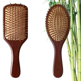 Natural Bamboo Hair Brush 2-Pack - Wide Tooth Comb & Detangling Brush for Women & Men，Anti-Frizz Static Reduce Hair Breakage，Wet/Dry Use for Straight Wavy Curly Thick or Fine Hair