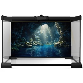 Riivvdise Aquarium Background Underwater Cave with Blue Water and Sunbeams Terrarium Backdrop Fantasy Rocks Moss Sun Rays Fish Tank Background Cave Landscape Tank Wallpaper Poster Vinyl 48x18in