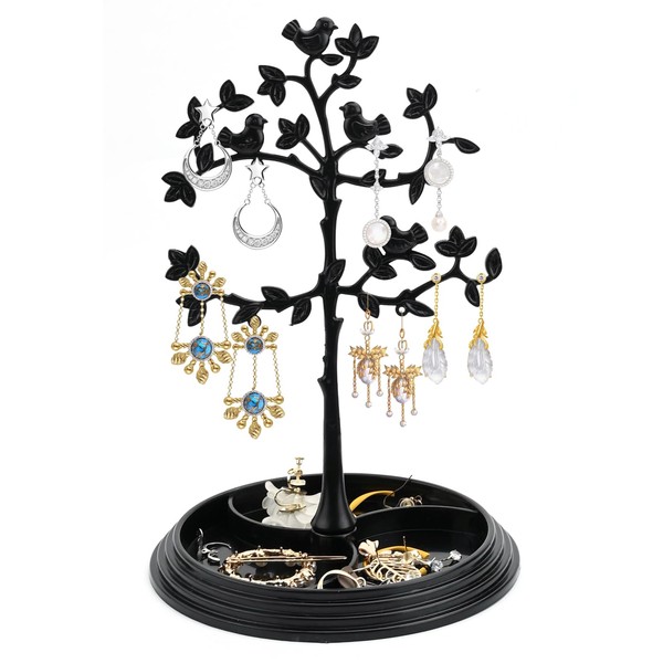 Fadcaer Hanging Jewelry Stand Bird Tree Jewelry Stand Jewelry Stand Organizer Hook Earring Jewelry Holder Stand for Necklace Bracelet Rings Earrings (Black)