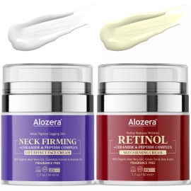 Alozera Neck Firming & Retinol Cream Duo – Lift, Tighten & Smooth Skin for a Youthful, Firm Neck Area – Anti-Aging, Hydrating, and Nourishing Formula