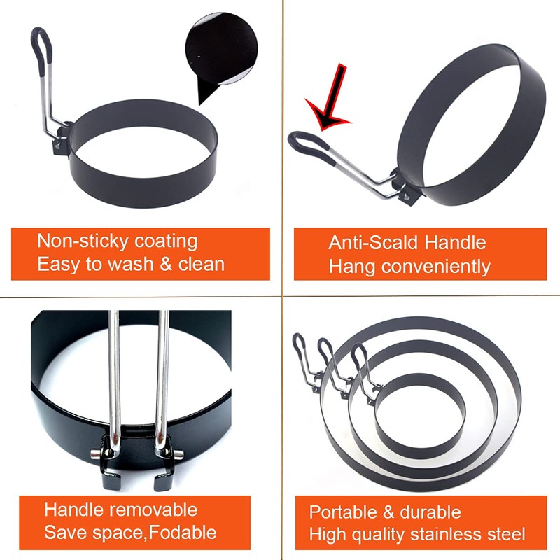 Stainless Steel Egg Cooker Set - 8" Omelette Ring, 6"