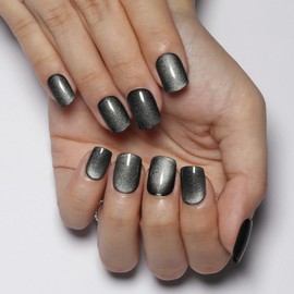 Short Square Press On Nails White to Grey Gradient Cat Eye Press on Nails with Glue for Women Ashionable Gel False Nails Reusable Acrylic False Nails Glue On Nails Kit water gloss white