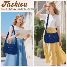 BTNEEU Womens Shoulder Bag Multi Pockets Crossbody Bags for Women Travel Handbag with Adjustable Shoulder Strap Nylon Cross Body Bag Waterproof Messenger Bag for Casual Shopping Hiking Travel (Blue)