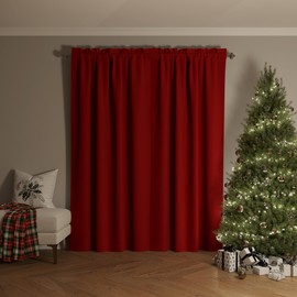 Sun Zero Oslo Theater Grade Extreme 100% Blackout Rod Pocket Curtain Panel, 52" x 84", Holiday Red