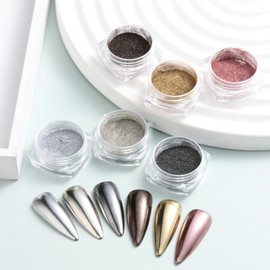 JERCLITY 6 Jars of Chrome Nail Powder 6 Color Holographic Mirror Gradient Effect Powder Gold Silver Light Purple Metallic Nail Powder Glitter Nail Pigment Powder with 6 Sponge Sticks