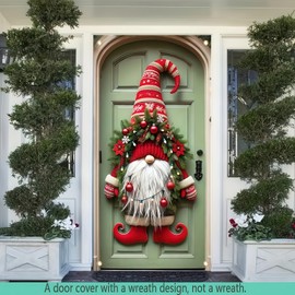 BlissYard - Cubierta de puerta de Navidad para decoración de puerta de gnomo de feliz Navidad, telón de fondo con tapa de puerta de sombrero rojo, fondo de fotografía, decoración de Año Nuevo, 71 x 35