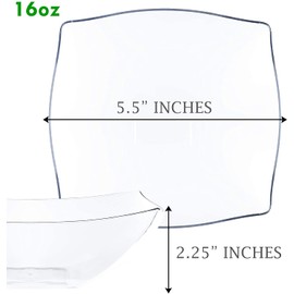 Plasticpro Disposable Square Serving Bowls, Party Snack or Salad Bowl, Plastic Clear or White Pack of 4 (16 OUNCE, Clear)