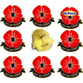 50-Pack Metal Poppy Flower Pins Veterans Day pins Memorial Day Lapel Pin Souvenir Brooch Badge