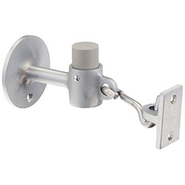 Rockwood 473.26D Brass Door Stop with Keeper, #8 x 3/4" OH SMS Fastener with Plastic Anchor, 2-1/2" Base Diameter x 3-3/4" Height, Satin Chrome Plated Finish