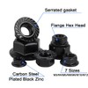 108 Pcs Black Serrated Flange Hex Lock Nuts Kit Self-Locking
