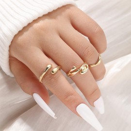 Stackable Rings for Women Non Tarnish Gold Silver Stacking Rings That Don't Tarnish Adjustable Statement Dome Rings Promise Wedding Birthday Jewelry Gifts (Gold)
