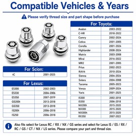 00276-00900 Wheel Lock Lug Nuts Set M12 x 1.5, Chrome Anti-Theft Security Wheel Locks Compatible with Toyota Camry Corolla Highlander RAV4 Tacoma Sienna & Lexus RX350 ES350 (Set of 4 Locks + 1 Key