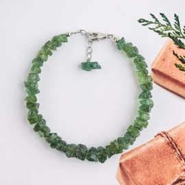 Natural Raw Green Apatite Stone Rough Crystals and Gemstones Full Dainty Bracelets for Women, Chakra Healing Crystals, Birthstone, Rhodium Plated 925 Sterling Silver Chain 20 cm