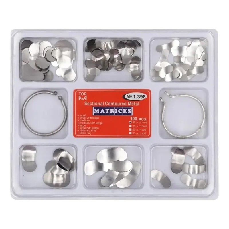 100 Piezas Banda Matriz Dental Contorneadas 2 Anillos Kit
