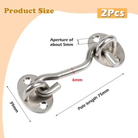 Zydiwo 2 Pack Barn Door Lock Stainless Steel Lock Eye Latch Hook with Screws for Barn Door Window Gate Cabin (Silver-3inch)