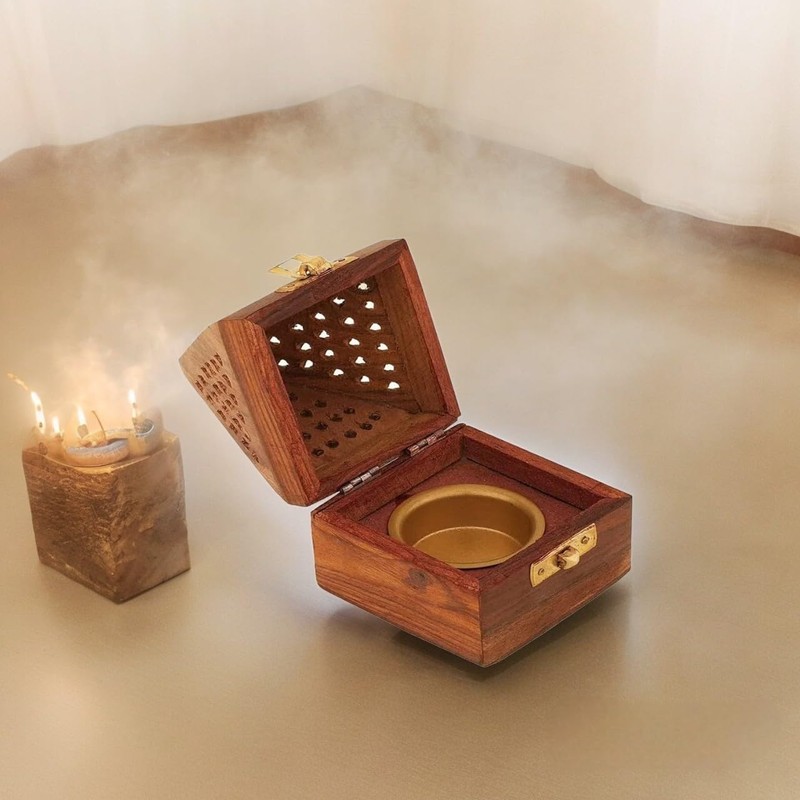 Traditional Handmade Wooden Incense Cone Burner | 4-Inch Temple Style