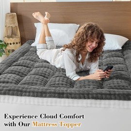 Cymula King Size Mattress Topper Fleece Bubble Mattress Pad for Back Pain Extra Thick Faux Fur Mattress Pillow Top with 8-21" Deep Pockets Mattress Cover,Washable,Comfort, Grey