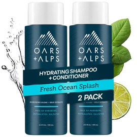 Oars + Alps Mens Sulfate Free Hair Shampoo and Conditioner Set, Naturally Derived Hair Care Infused with Kelp and Algae Extracts, Fresh Ocean Splash, 12 Fl Oz Each